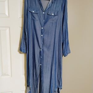 Blue Button-Up Shirt Dress